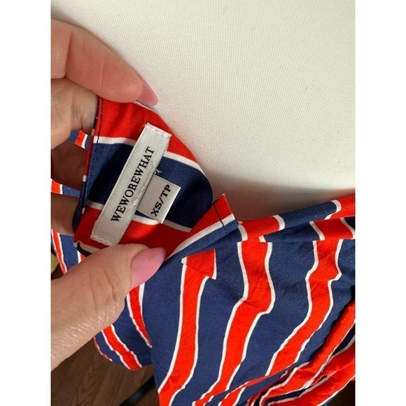 NWOT WeWoreWhat Ribbon Stripe Bandana and Wrap Skirt in Blue Depths OS/XS - Picture 6 of 7